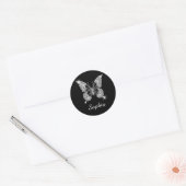 Witte Diamant Vlinder, Witte Script Naam, Ronde Sticker (Envelop)