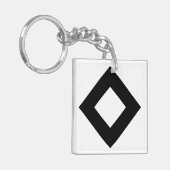 Witte diamant, zwarte rand sleutelhanger (Voorkant Links)