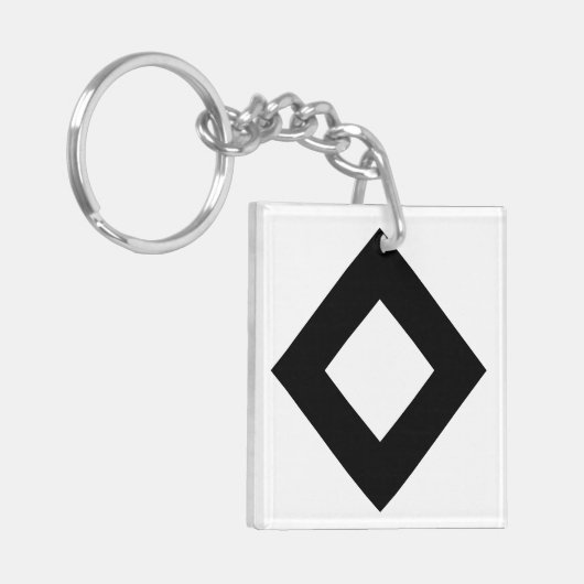 Witte diamant, zwarte rand sleutelhanger (Voorkant Links)