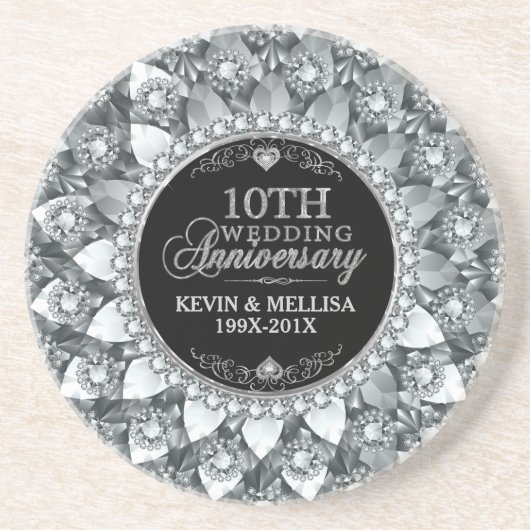 Witte Diamanten 10e Huwelijksverjaardag Zandsteen Onderzetter (Voorkant)