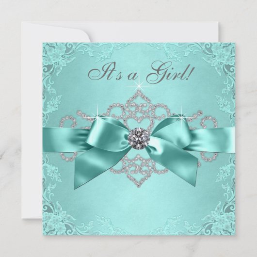 Witte Diamanten Blauwgroen Blauw Baby shower Kaart (Voorkant)