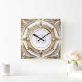 Witte Diamanten en Goud 50e Bruiloft Jubileum Vierkante Klok (Huis)