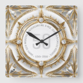 Witte Diamanten en Goud 50e Bruiloft Jubileum Vierkante Klok (Voorkant)
