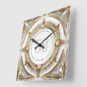 Witte Diamanten en Goud 50e Bruiloft Jubileum Vierkante Klok (Hoek)