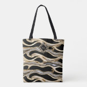 Witte diamanten en gouden zabra strepen op zwart tote bag (Achterkant)