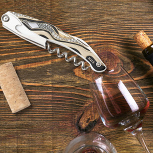 Witte diamanten en gouden zebrastrepen op zwart kurkentrekker