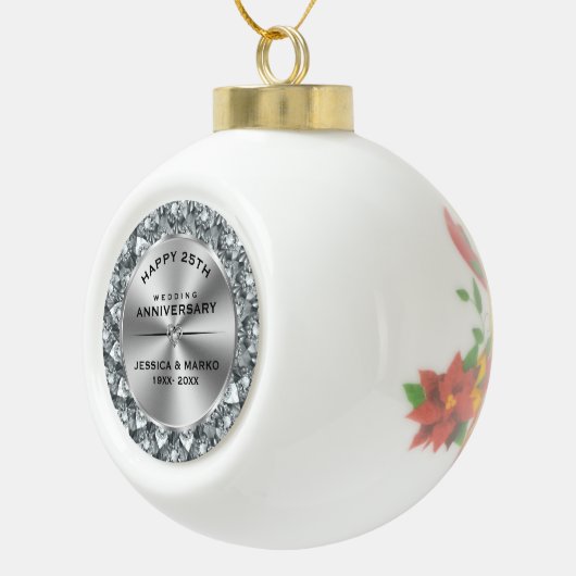 Witte diamanten & goud 25e trouwdag keramische bal ornament (Rechts)