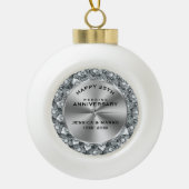 Witte diamanten & goud 25e trouwdag keramische bal ornament (Voorkant)