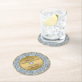 Witte Diamanten & Goud 50ste Bruiloft Jubileum Ronde Kartonnen Onderzetter (Insitu)