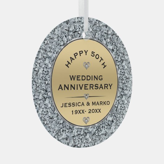 Witte diamanten & gouden 50ste bruiloft Jubileum Glas Ornament (Voorkant Rechts)