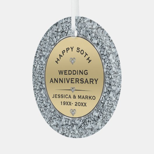 Witte diamanten & gouden 50ste bruiloft Jubileum Glas Ornament