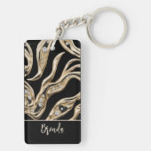 Witte diamanten, gouden rand abstracte vormen sleutelhanger (achterkant)