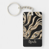 Witte diamanten, gouden rand abstracte vormen sleutelhanger (Voorkant)