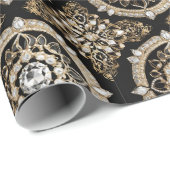 Witte diamanten, gouden rand mandala glamour ontwe cadeaupapier (Rol Hoek)
