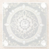 Witte diamanten, gouden rand mandala ontwerp glazen onderzetter (Achterkant)