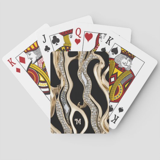 Witte diamanten, gouden rand mandala ontwerp pokerkaarten (Achterkant)