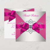 Witte Diamanten Heet Roze Verjaardagsfeest Kaart (Voorkant / Achterkant)