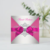 Witte Diamanten Heet Roze Verjaardagsfeest Kaart (Staand voorkant)