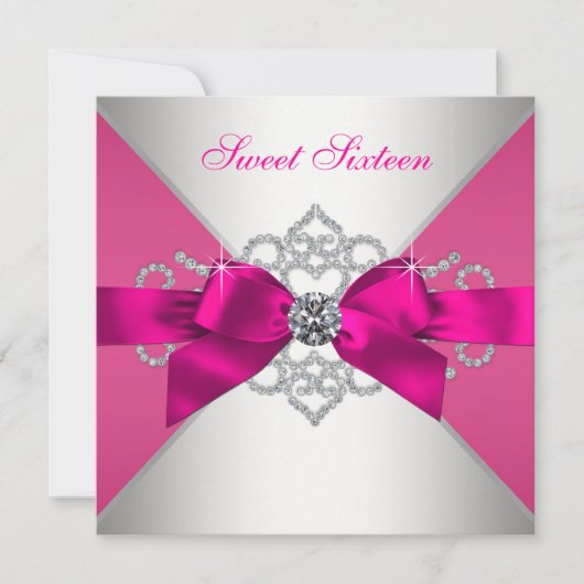Witte Diamanten Heet Roze Verjaardagsfeest Kaart (Voorkant)