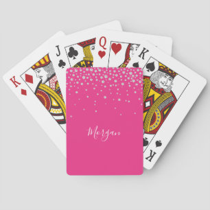 Witte diamanten op Fuchsia, witte naam in script Pokerkaarten