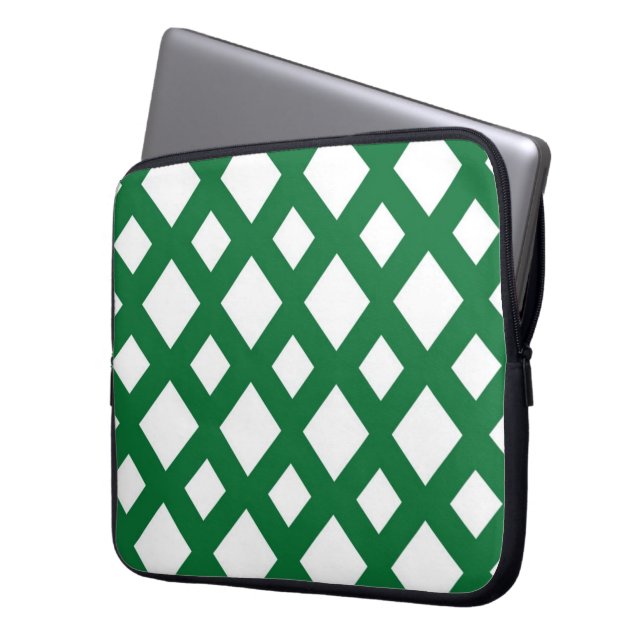 Witte diamanten op groen laptop sleeve (Voorkant Links)