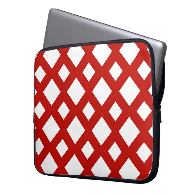 Witte diamanten op rood laptop sleeve (Voorkant Links)