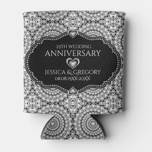 Witte Diamanten Patroon 25e bruiloft Jubileum Blikjeskoeler (Voorkant)