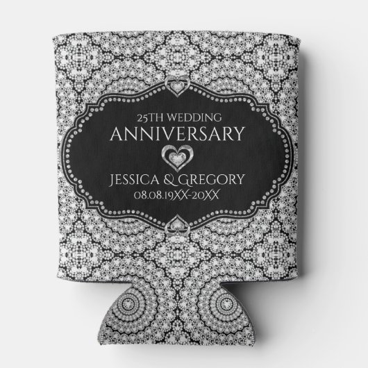 Witte Diamanten Patroon 25e bruiloft Jubileum Blikjeskoeler (Achterkant)