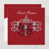 Witte Diamanten Rood Sweet 16 Verjaardagsfeest Kaart (Voorkant / Achterkant)