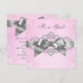 Witte Diamanten Roze en Grijs Baby shower Kaart (Voorkant / Achterkant)