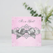 Witte Diamanten Roze en Grijs Baby shower Kaart (Staand voorkant)