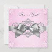 Witte Diamanten Roze en Grijs Baby shower Kaart (Voorkant)