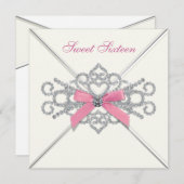 Witte diamanten Roze Sweet 16-feest Kaart (Voorkant / Achterkant)
