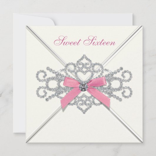 Witte diamanten Roze Sweet 16-feest Kaart (Voorkant)