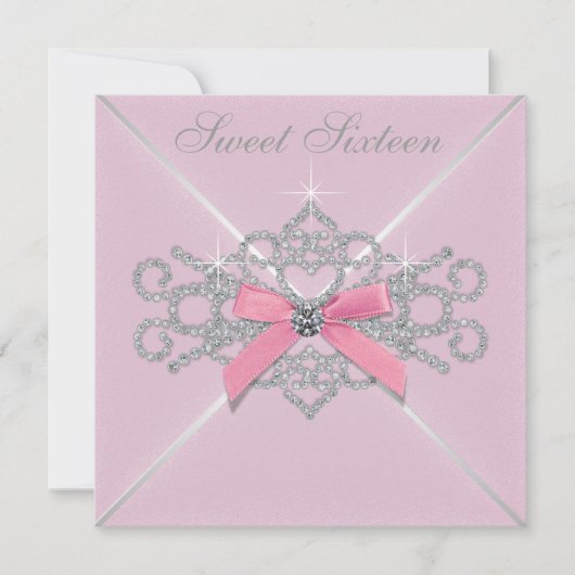 Witte diamanten roze Sweet 16 verjaardagsfeestje Kaart (Voorkant)