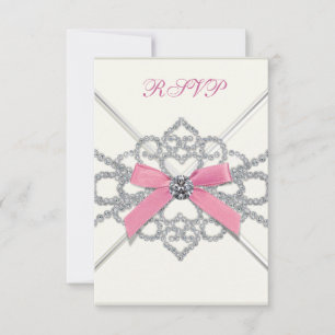 Witte diamanten roze Sweet 16 verjaardagsfeestje RSVP Kaartje