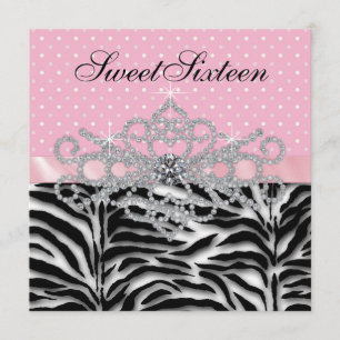 Witte diamanten roze zebra Sweet Sixteen verjaarda Kaart