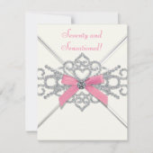 Witte Diamanten Roze Zeventigste Verjaardagsfeest Kaart (Voorkant)
