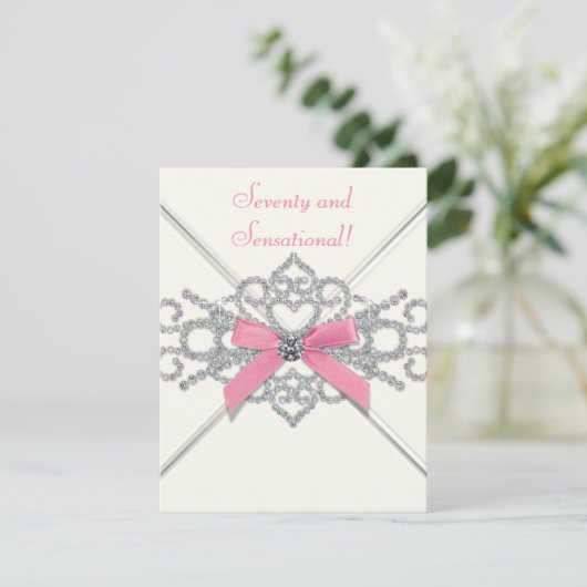 Witte Diamanten Roze Zeventigste Verjaardagsfeest Kaart (Staand voorkant)
