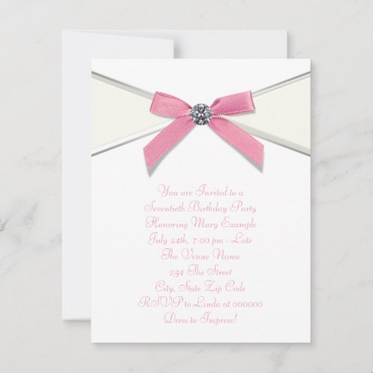 Witte Diamanten Roze Zeventigste Verjaardagsfeest Kaart (Achterkant)