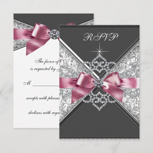 Witte Diamanten Roze Zwart RSVP (Voorkant / Achterkant)