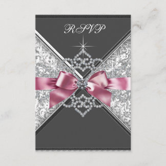 Witte diamanten roze zwart RSVP Kaartje