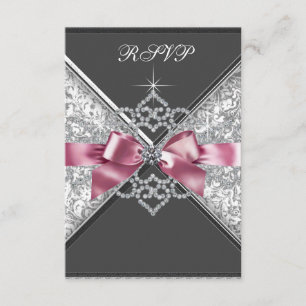 Witte diamanten roze zwarte RSVP Kaartje
