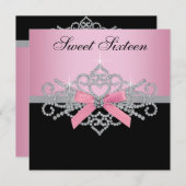 Witte diamanten Roze Zwarte Sweet 16 Verjaardagsfe Kaart (Voorkant / Achterkant)