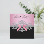 Witte diamanten Roze Zwarte Sweet 16 Verjaardagsfe Kaart (Staand voorkant)