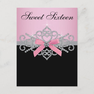 Witte diamanten Roze Zwarte Sweet 16 verjaardagsfe Kaart