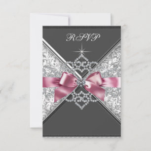 Witte Diamanten Roze Zwarte Sweet 16 Verjaardagsfe RSVP Kaartje