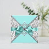 Witte Diamanten Turquoise Blauwe Trouw Kaart (Staand voorkant)