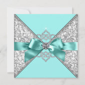 Witte Diamanten Turquoise Blauwe Trouw Kaart (Voorkant)