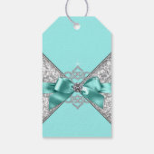 Witte diamanten turquoise verjaardagsfeest cadeaulabel (Achterkant)